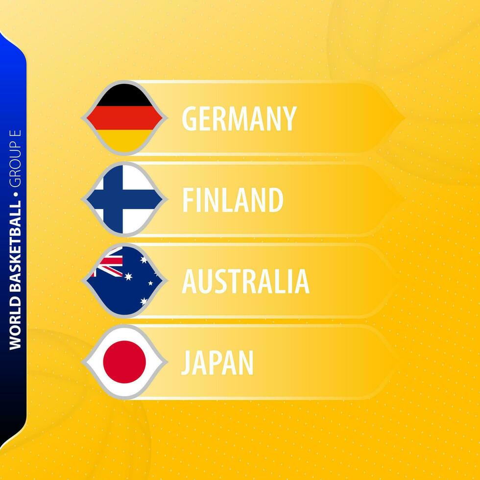 Flaggen Darstellen Gruppe e Teilnehmer im das 2023 Basketball Turnier. vektor