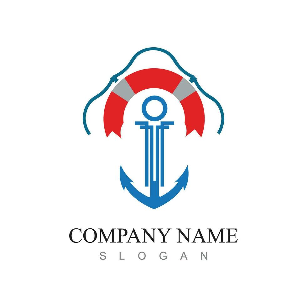 marin retro emblem logotyp med ankare och rep, ankare logotyp - vektor