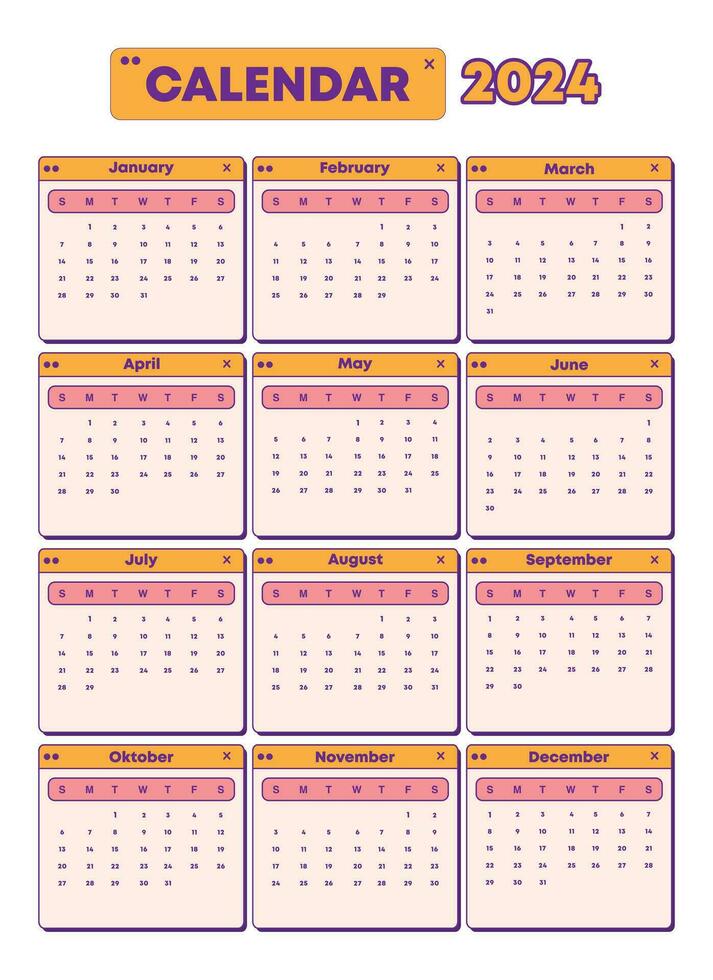 söt orange 2024 kalender layout mall vektor