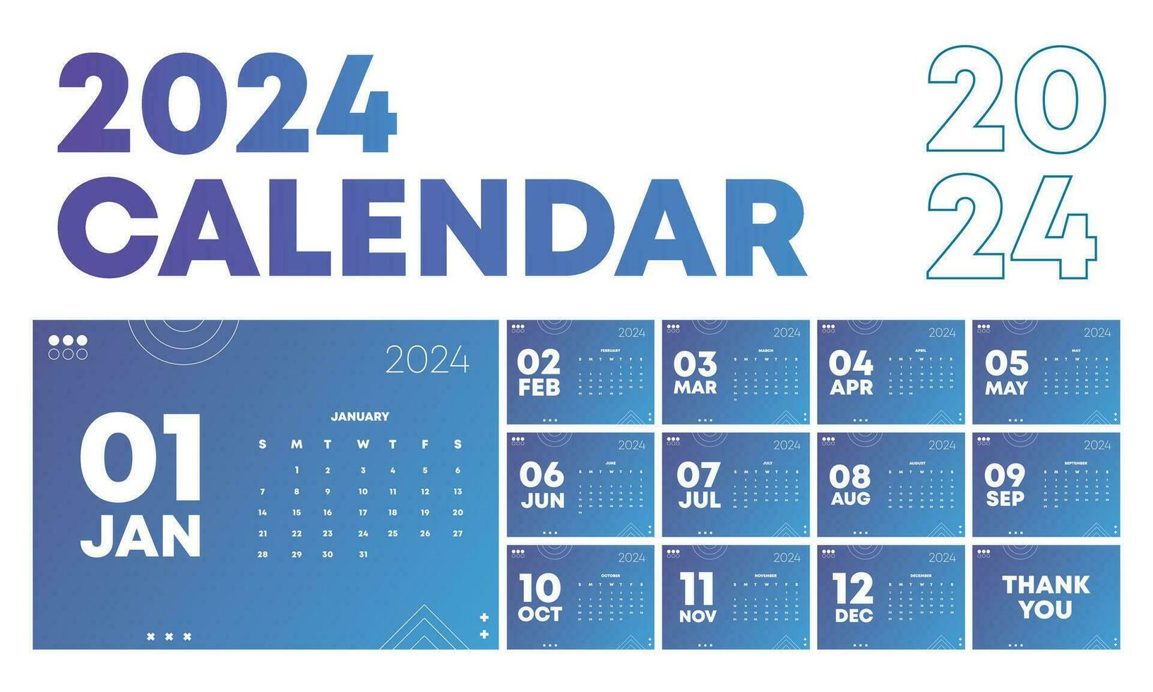 lutning 2024 kalender mall med blå Färg vektor