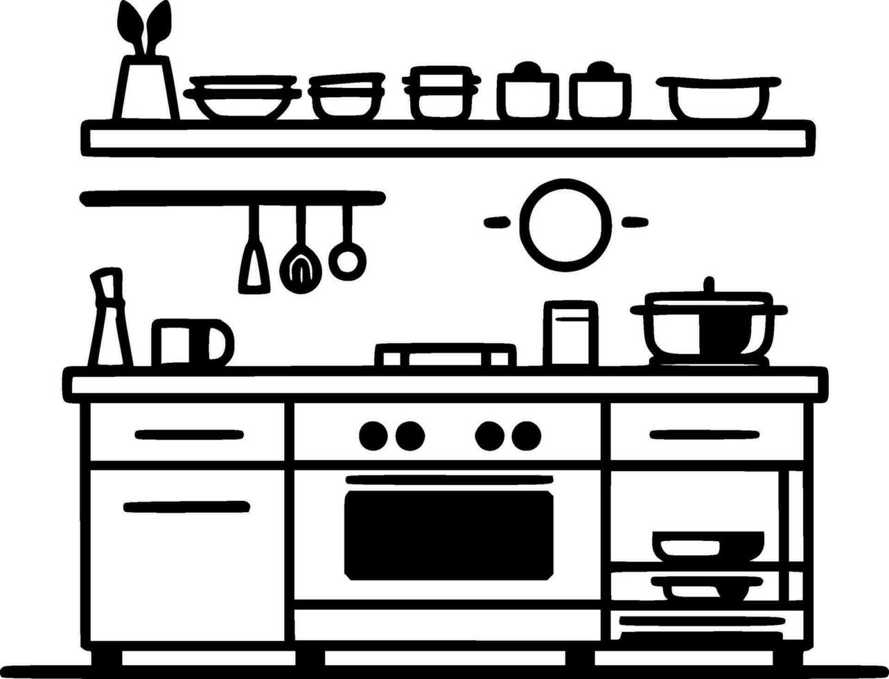 kök - svart och vit isolerat ikon - vektor illustration