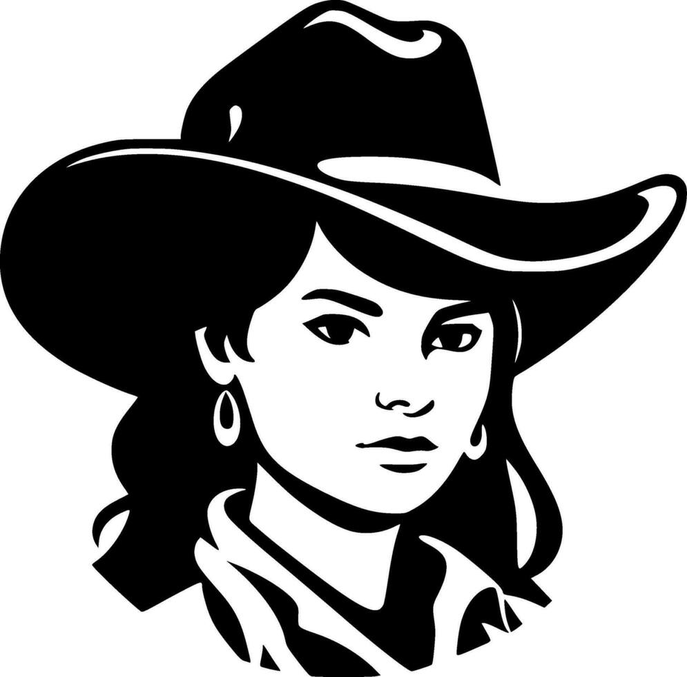 cowgirl, svart och vit vektor illustration