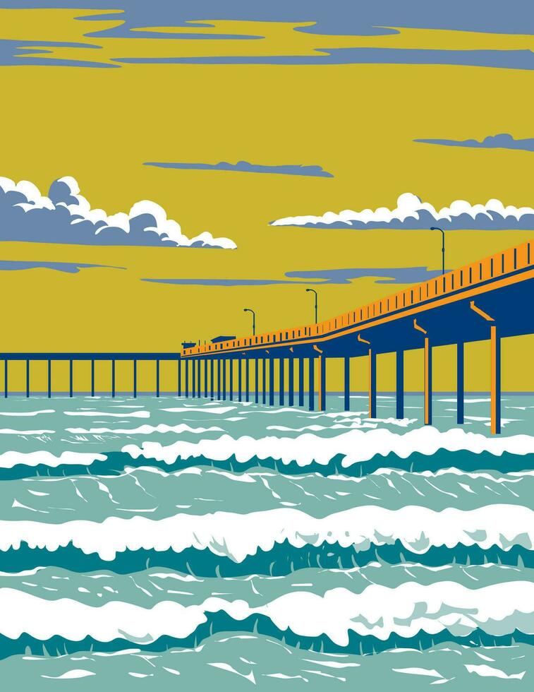 Ozean Strand kommunale Seebrücke oder ob Seebrücke im san Diego Bezirk Kalifornien wpa Poster Kunst vektor