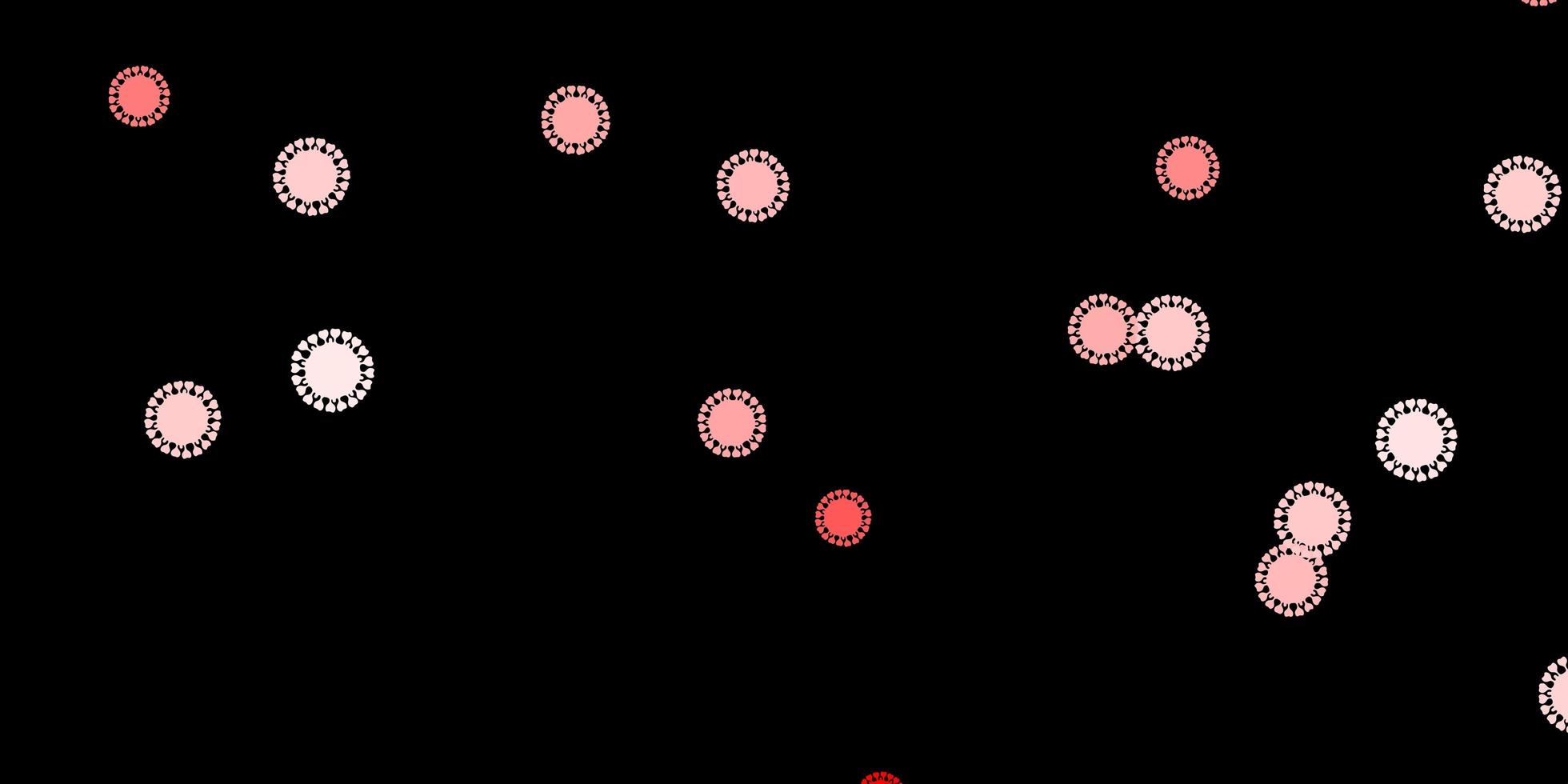 mörk röd vektor bakgrund med covid-19 symboler.