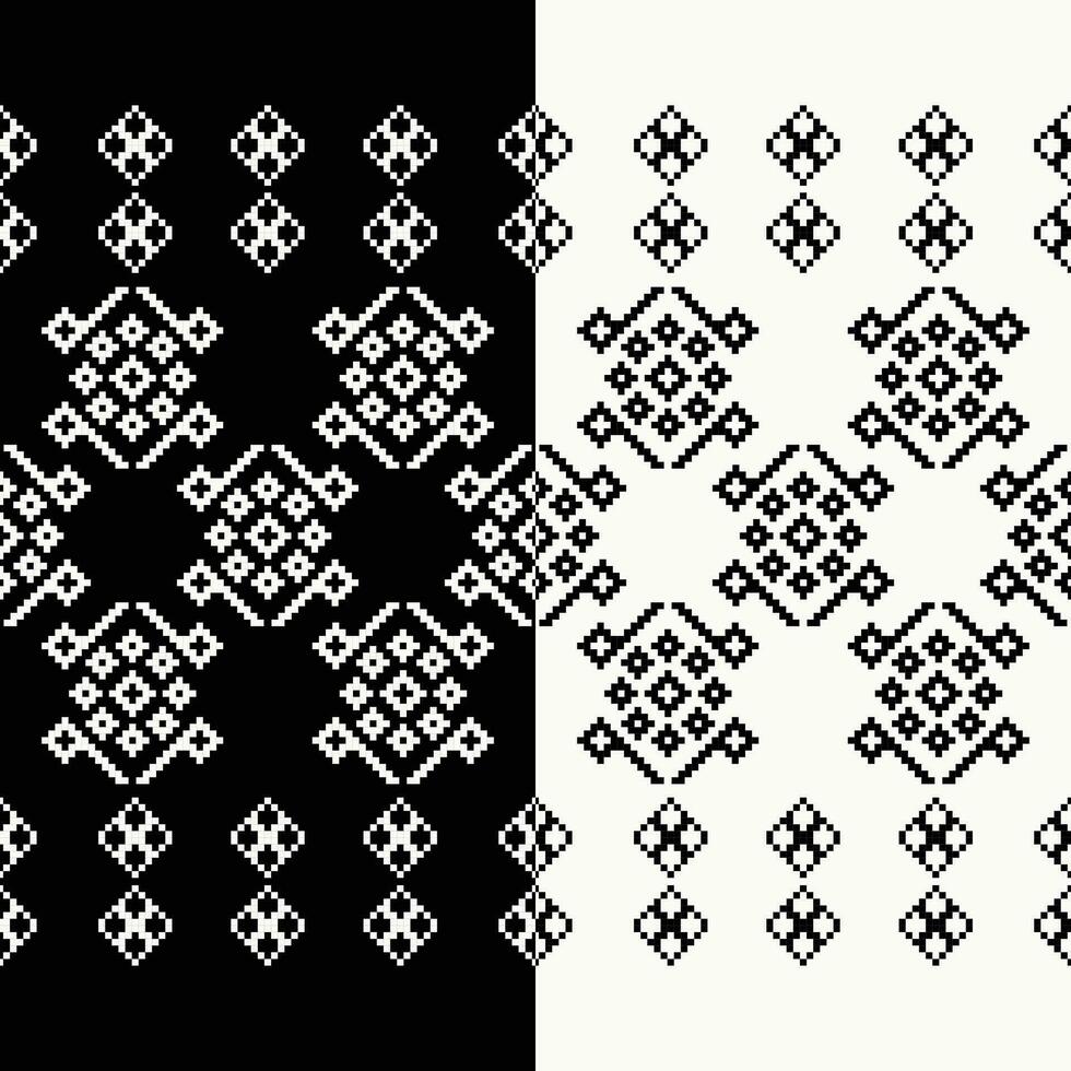 ethnisch geometrisch Stoff Muster Kreuz Stich.ikat Stickerei ethnisch orientalisch Pixel Muster schwarz und Weiß Hintergrund. abstrakt, vektor, illustration. Textur, Rahmen, Dekoration, Motive, Seide Hintergrund. vektor