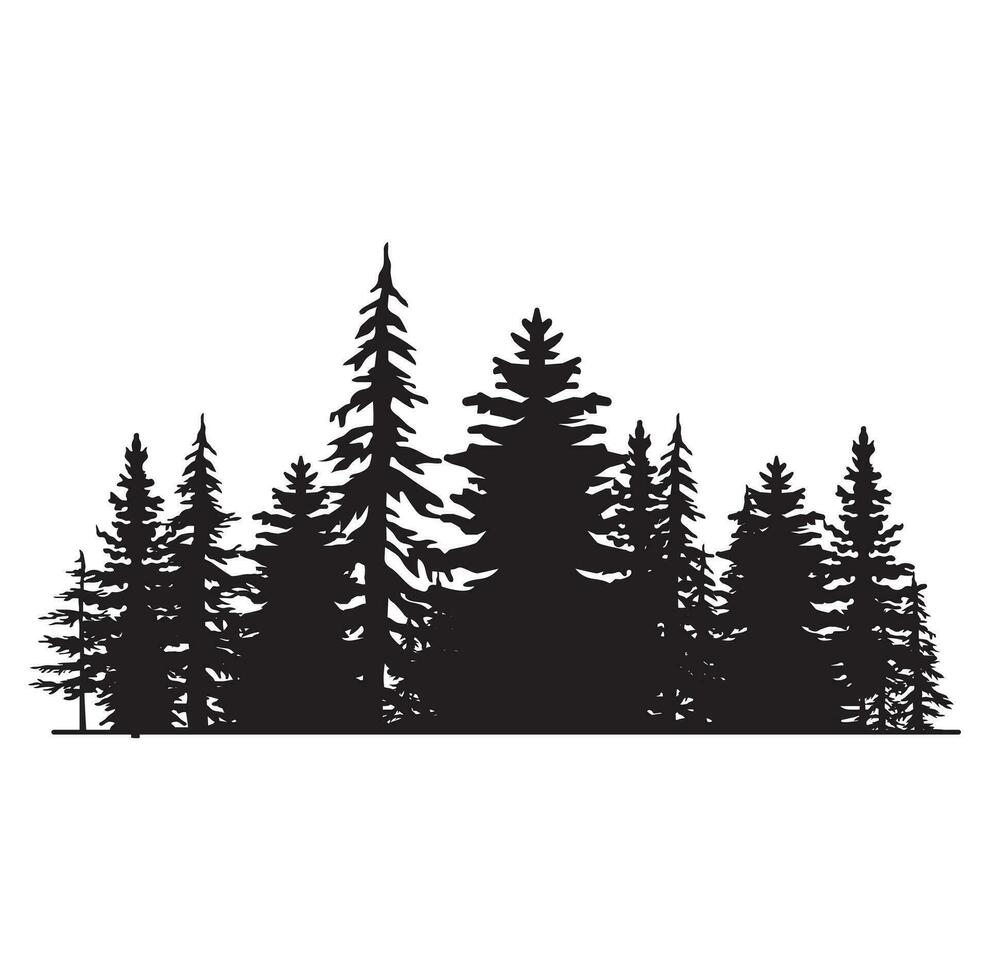 tall träd silhuetter. vintergröna skog granar och granar svart former, vild natur träd mallar. vektor illustration skog träd uppsättning på vit bakgrund