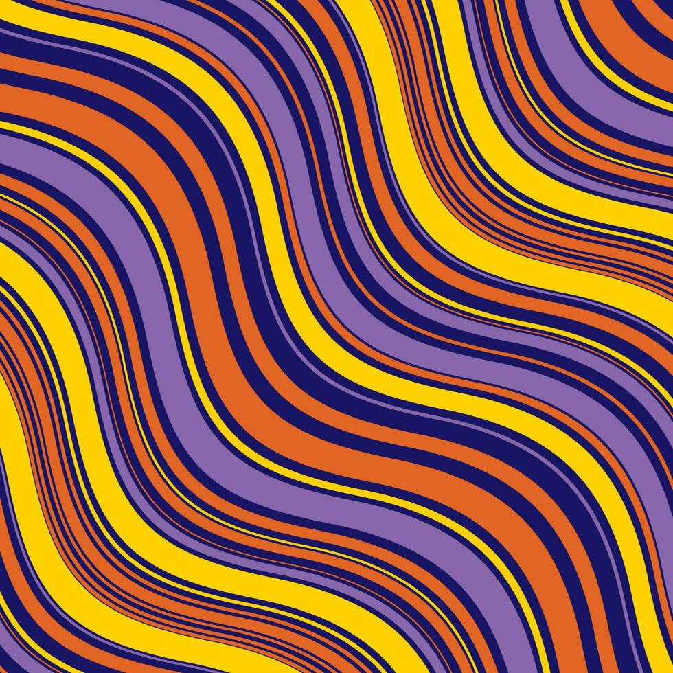 ein bunt wellig Muster mit orange, Gelb, Blau und violett Streifen. abstrakt psychedelisch groovig Hintergrund vektor