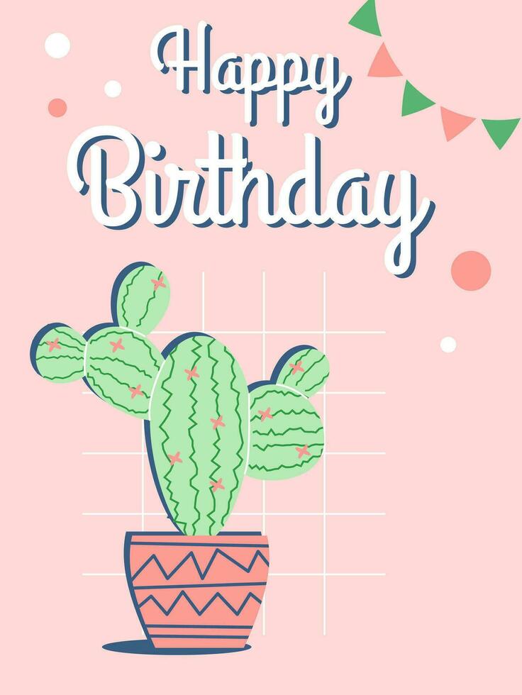 hälsning kort med kaktus. reste sig grön Färg. Lycklig födelsedag trendig vykort. vektor illustration.