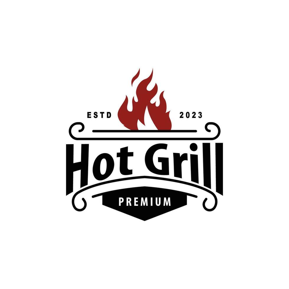 Grill heiß Grill Logo, Grill Typografie Jahrgang Design Etikette Briefmarke, Logo Restaurant, Cafe, Bar einfach vektor