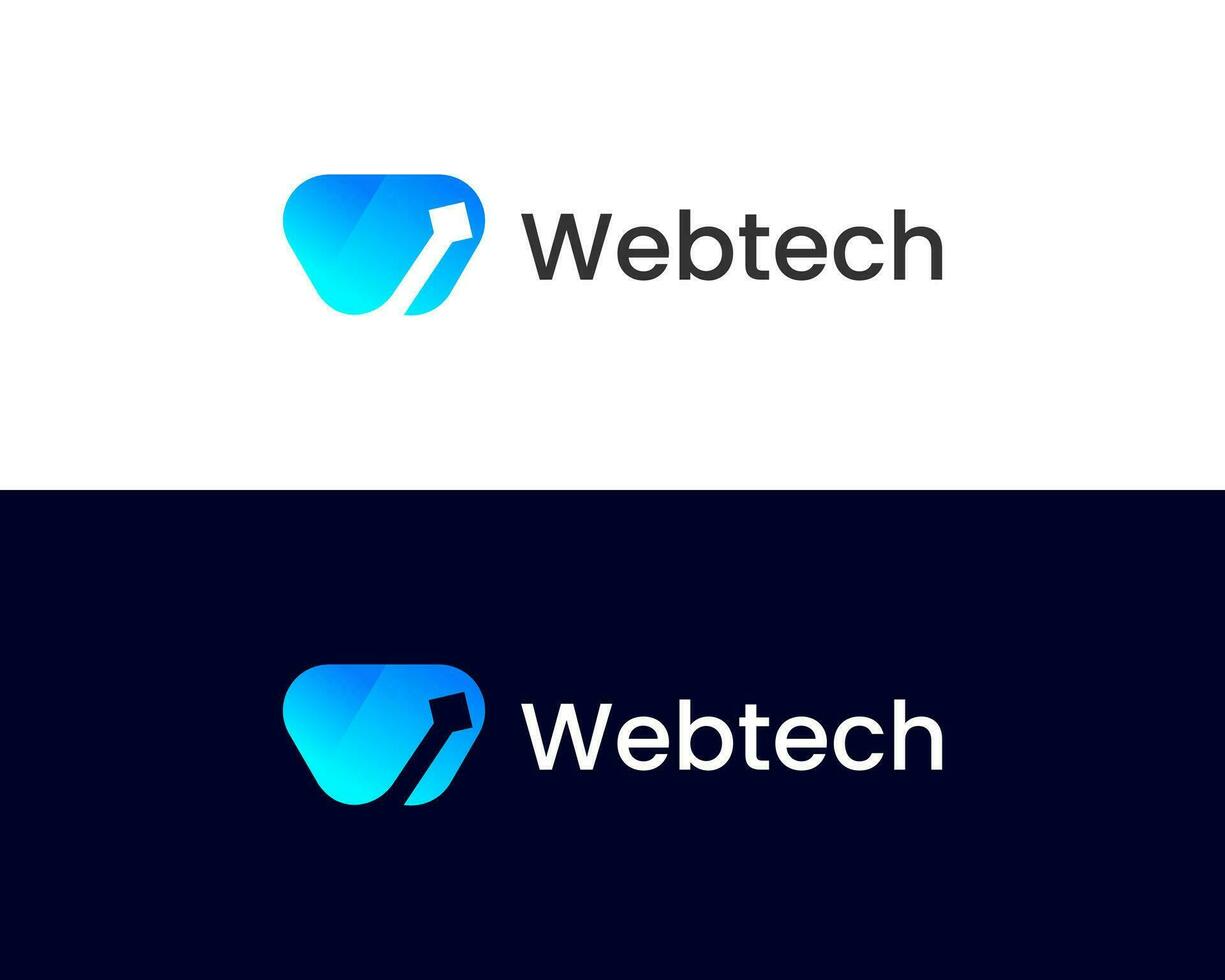 brev w med tech och teknologi modern webb logotyp design mall vektor