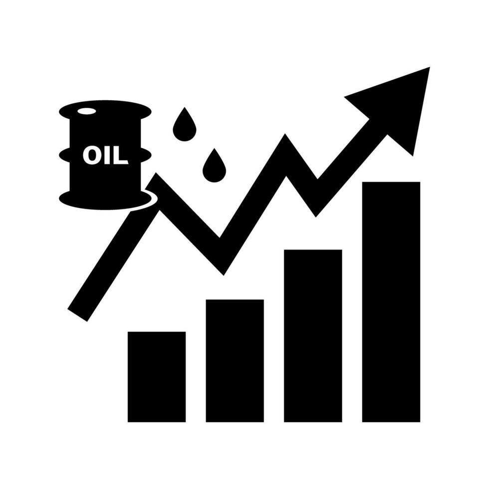 Preis erhöhen, ansteigen Bar Graph Silhouette Symbol von roh Öl oder Petroleum Preis. Vektor. vektor