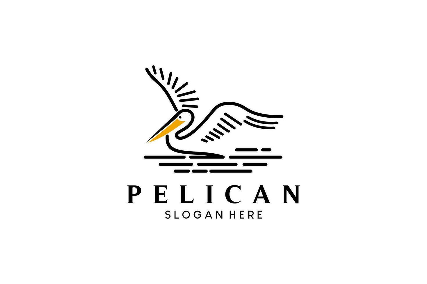 Pelikan fliegend Über Wasser Logo Design Vektor Illustration im kreativ Linie Kunst Stil