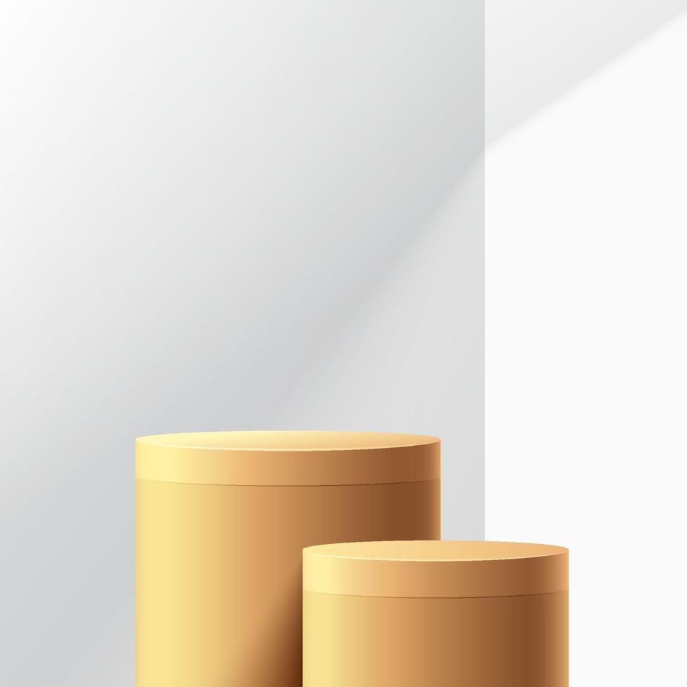 modernes goldenes zylindersockelpodest mit schatten. geometrisches Plattformdesign. abstrakte weiße minimale Wandszene. Studioraumkonzept. Vektor-Rendering 3D-Form, Produktpräsentation. vektor