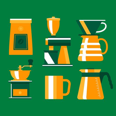 platt kaffe element clipart set vektor