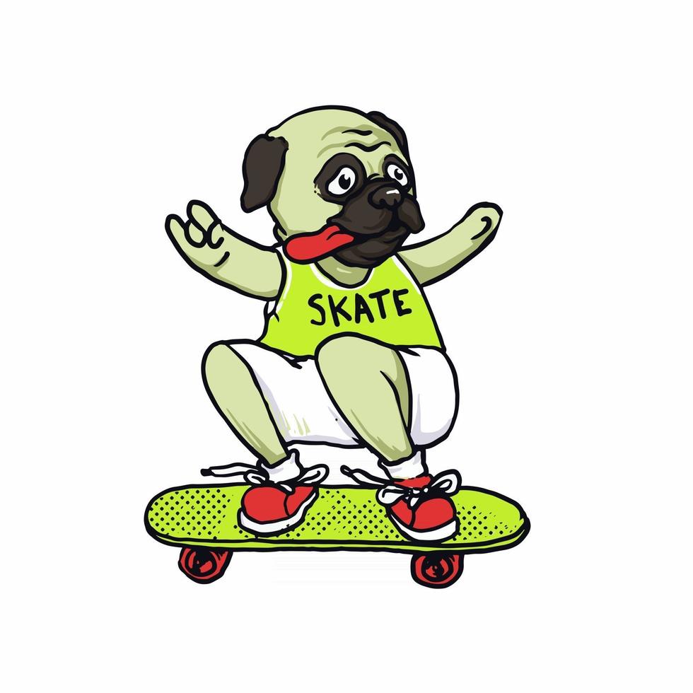 skate board hund mops illustration vektor