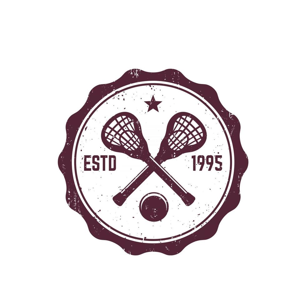 Lacrosse Vintage Abzeichen, Emblem mit Stöcken und Ball vektor