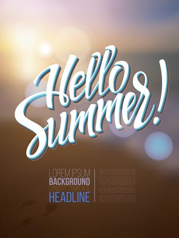 Inskriften Hello Summer på en suddig bakgrund. vektor