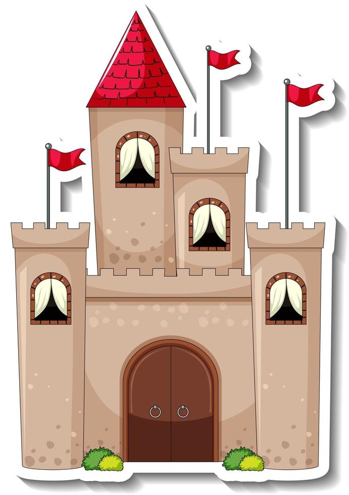 Aufklebervorlage mit großem Schloss im Cartoon-Stil isoliert vektor