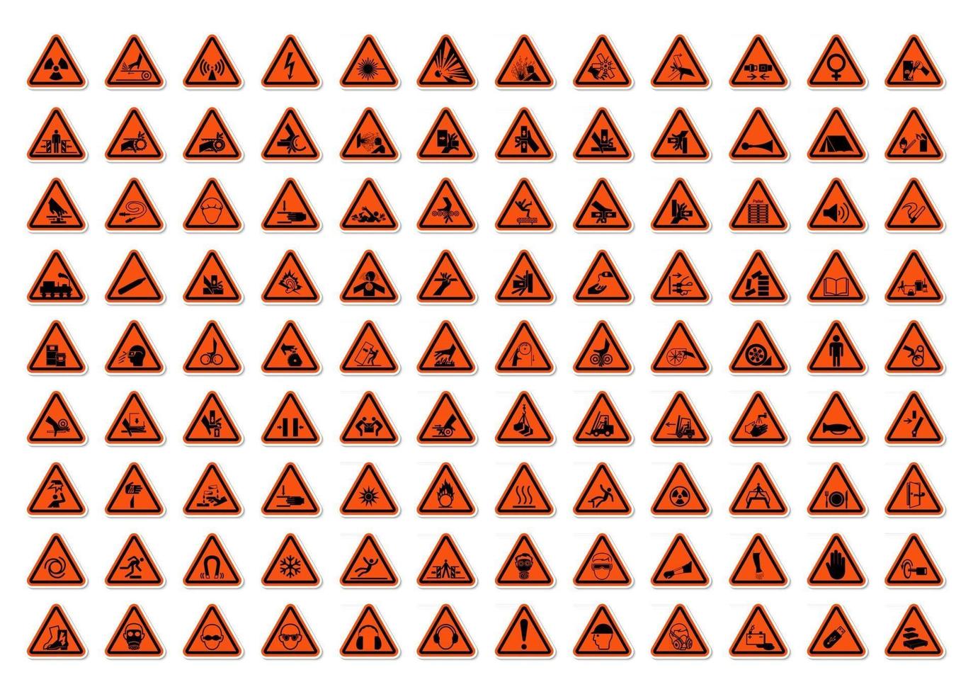 dreieckige Warngefahrsymbole kennzeichnen Zeichen isolieren auf weißem Hintergrund, Vektorillustration vektor