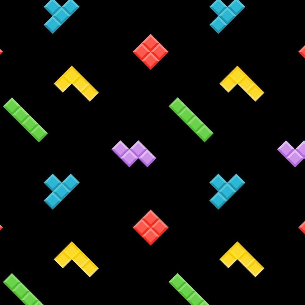 Tetris Elemente. Vektor nahtlos Muster. Spiel Hintergrund. einfach Illustration. verwenden zum Hintergrund, Muster füllt, Netz Seite Hintergrund, Oberfläche Texturen. einfach zu bearbeiten.