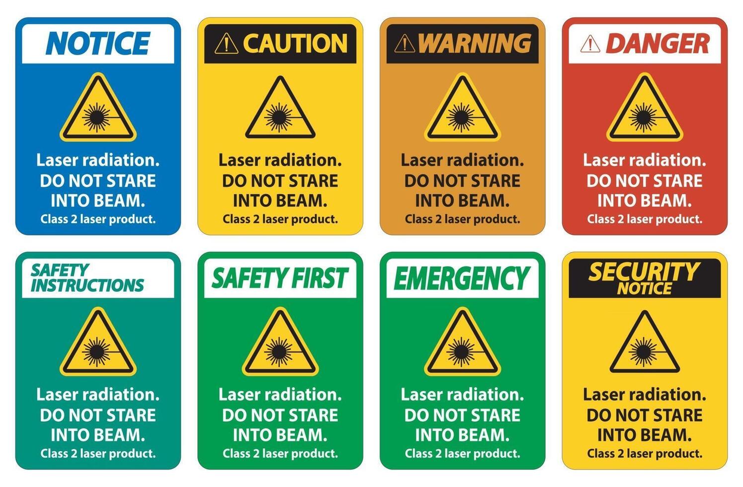 Laserstrahlung, nicht in den Strahl starren, Laserproduktzeichen der Klasse 2 auf weißem Hintergrund vektor