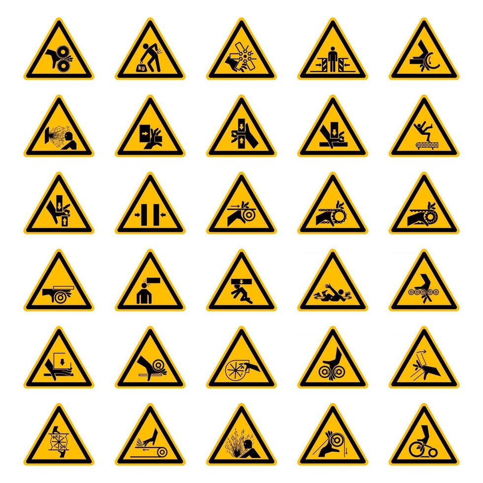 dreieckige Warnsymboletiketten auf weißem Hintergrund vektor