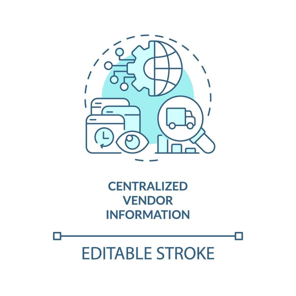 2d redigerbar centraliserad Säljare information tunn linje ikon begrepp, isolerat vektor, blå illustration representerar Säljare förvaltning. vektor