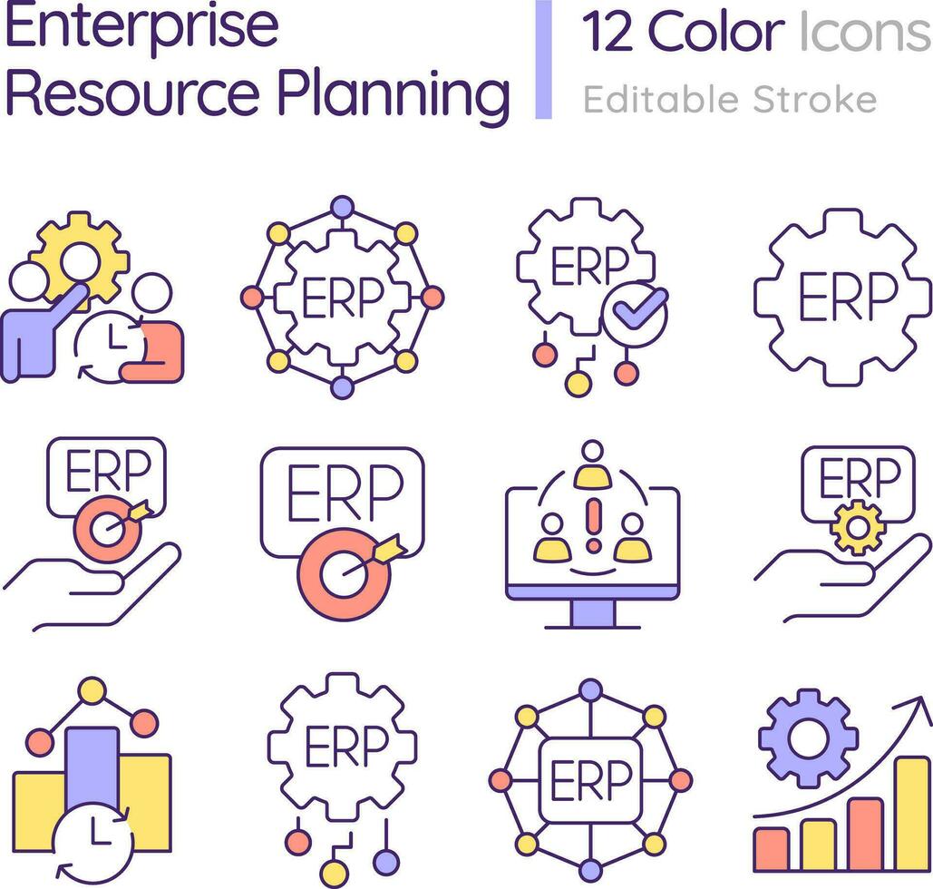 2d editierbar Linie Symbole einstellen Darstellen Unternehmen Ressource Planung, isoliert Vektor, linear Illustration. vektor