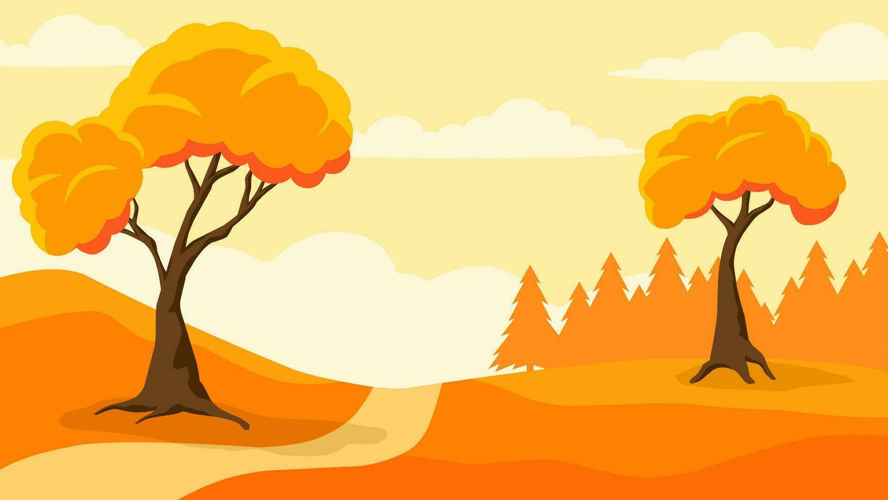 Herbst Landschaft Vektor Illustration. fallen Jahreszeit Landschaft mit Herbst Baum. Jahreszeit Landschaft zum Hintergrund, Hintergrund, Anzeige oder Landung Buchseite. Illustration von Park im Herbst Jahreszeit mit klar Himmel