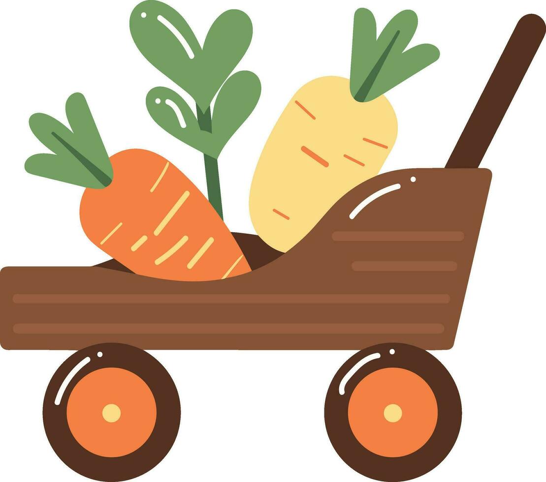 hand dragen vagn med grönsaker i platt stil vektor