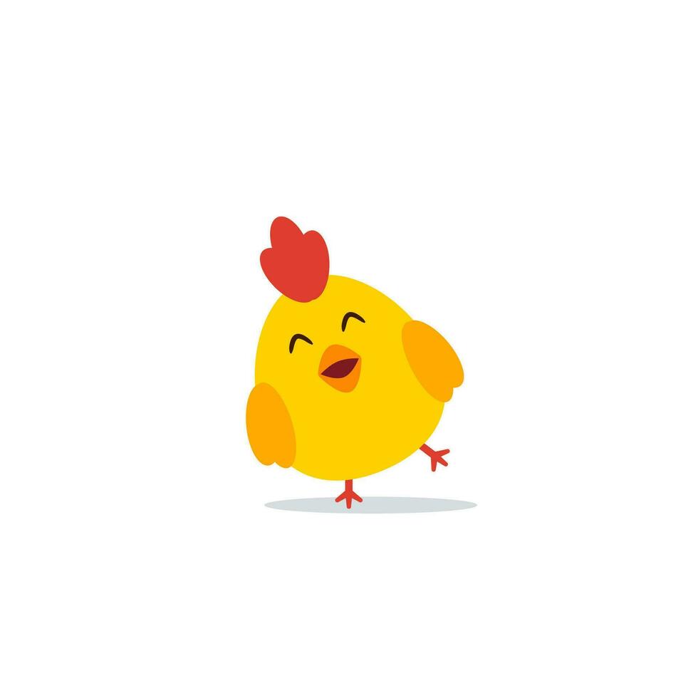 Lycklig söt gul kyckling tecknad serie vektor