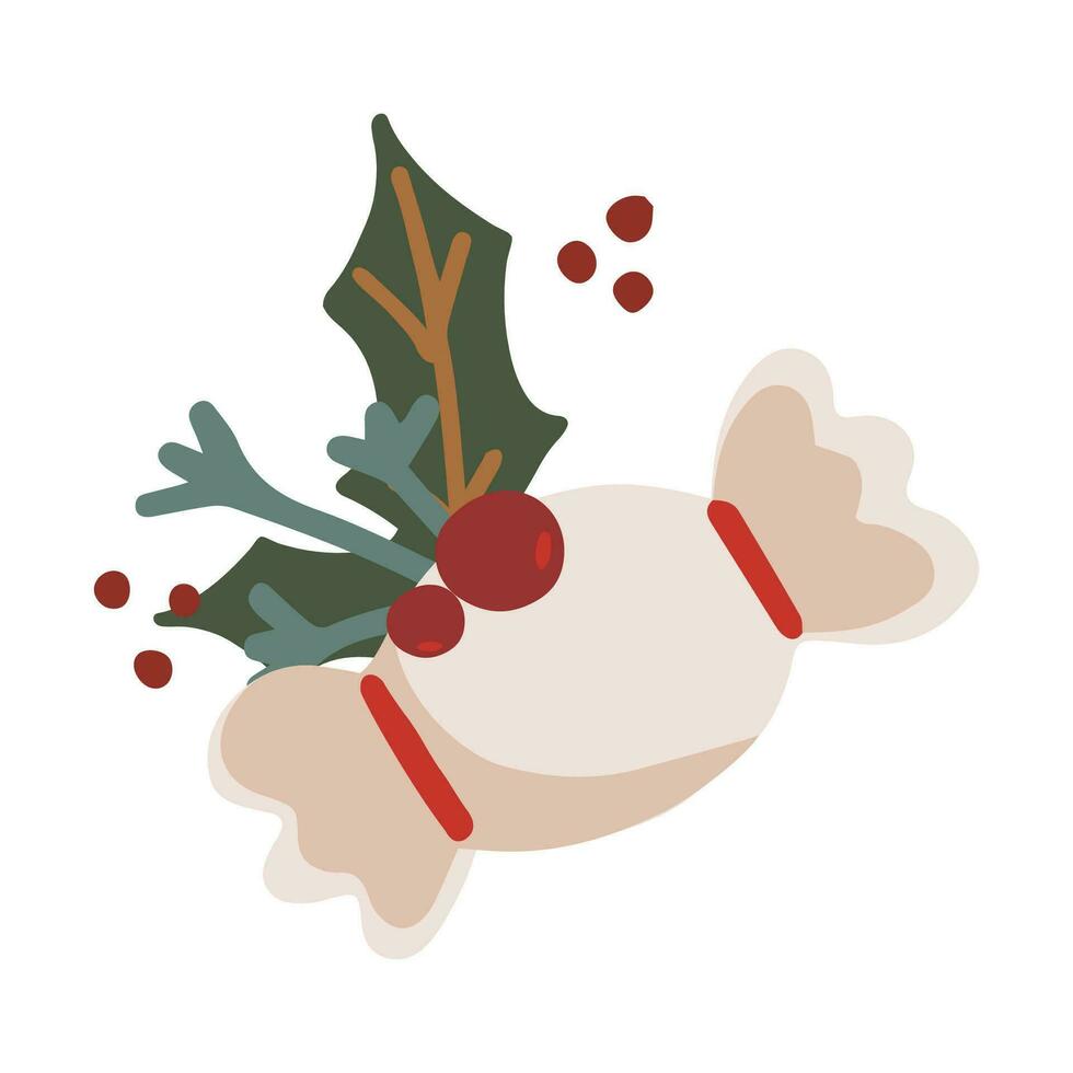 Weihnachten Süßigkeiten mit Stechpalme. festlich dekorativ Komposition. Hand gezeichnet modern Vektor isoliert Illustration