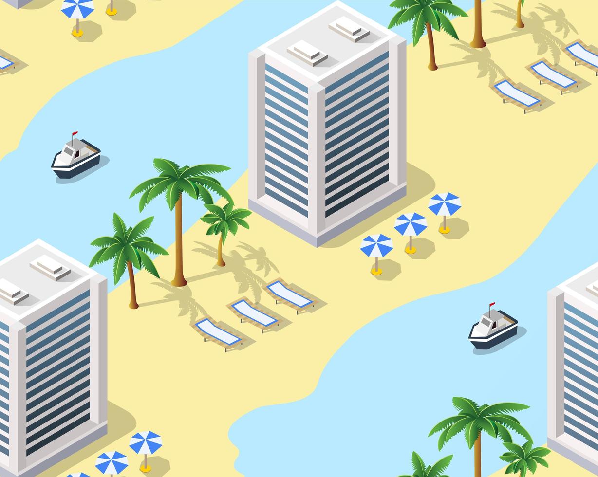 turist resor hotell strand sömlös bakgrund vektor