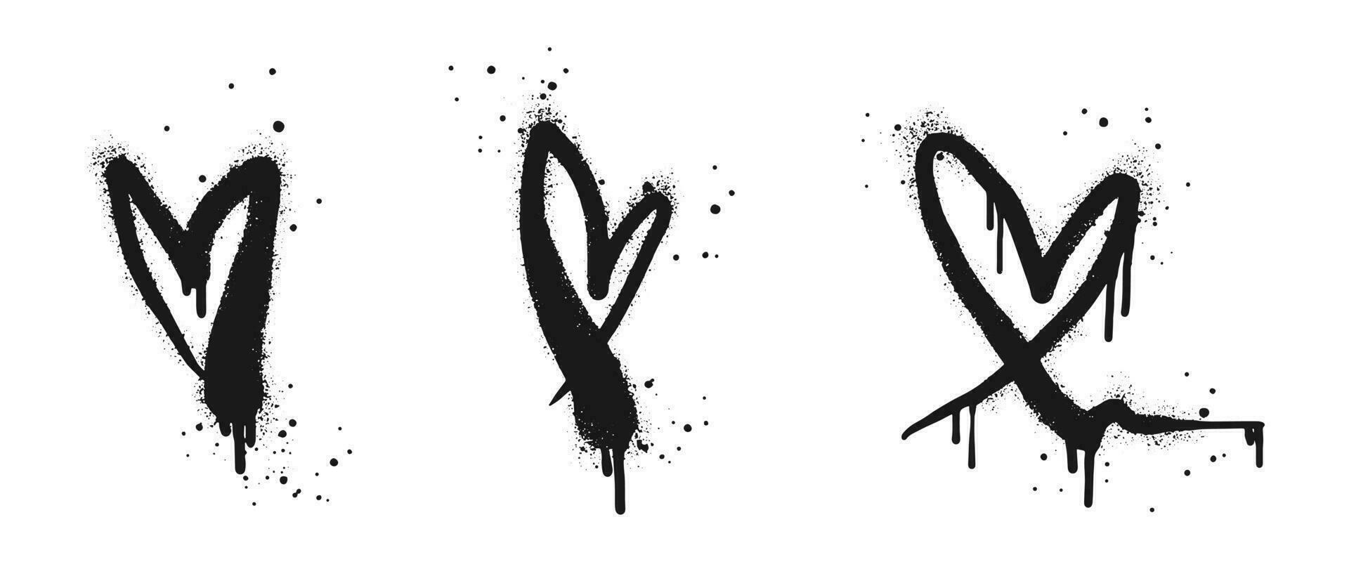 spray målad graffiti hjärta tecken i svart över vit. kärlek hjärta droppa symbol. isolerat på vit bakgrund. vektor illustration