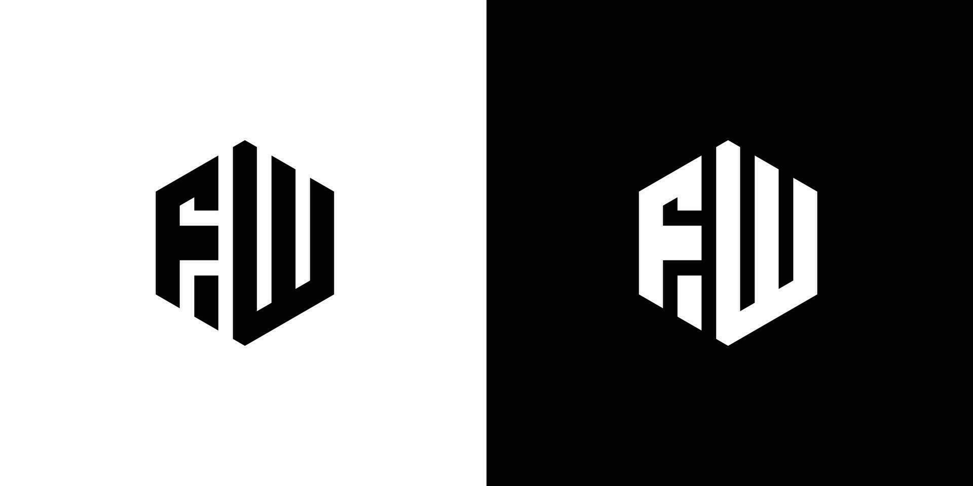 brev f w polygon, hexagonal minimal och trendig professionell logotyp design på svart och vit bakgrund vektor