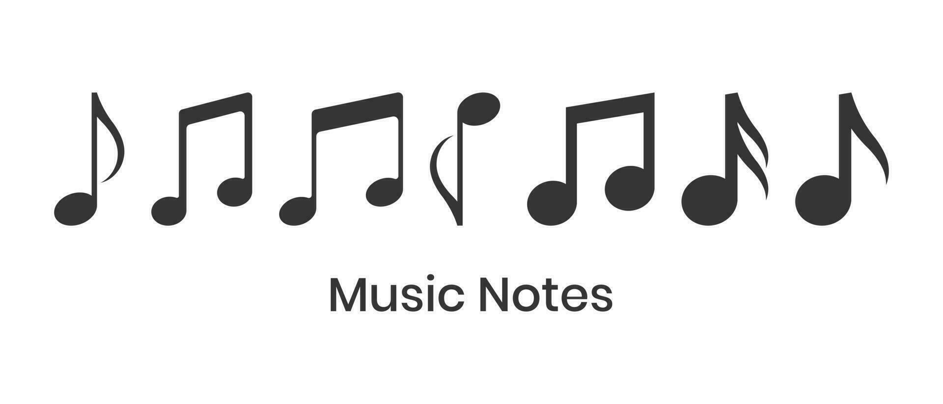musik anteckningar ikoner vektor i trendig platt stil, musikalisk anteckningar vektor illustration, melodi, ställa in, rytm, opera, lyrisk tecken, sammansättning, sladdar, design element, tona musikalisk anteckningar på vit bakgrund
