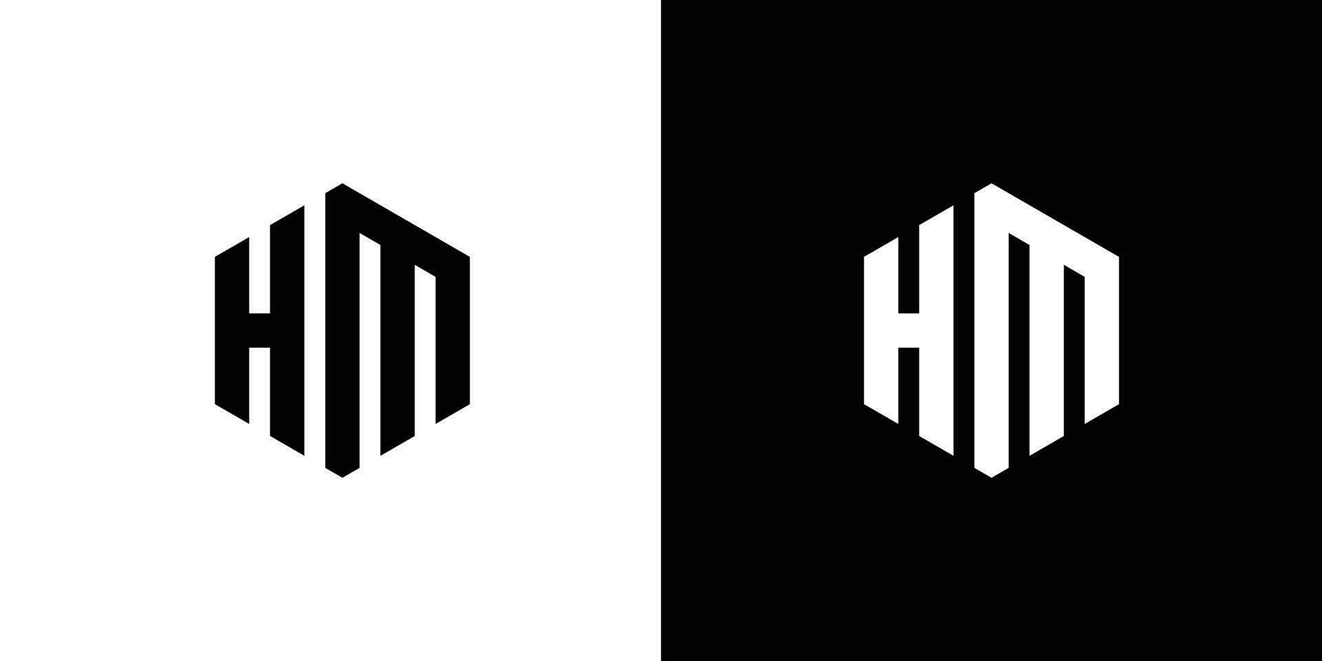 Brief h m Polygon, sechseckig minimal und Fachmann Logo Design auf schwarz und Weiß Hintergrund 1 vektor