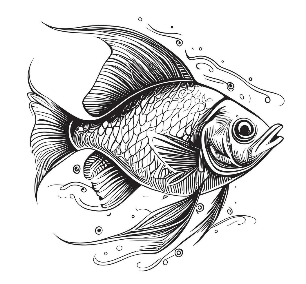 Goldfisch Logo skizzieren Hand gezeichnet im Gekritzel Stil Vektor Illustration