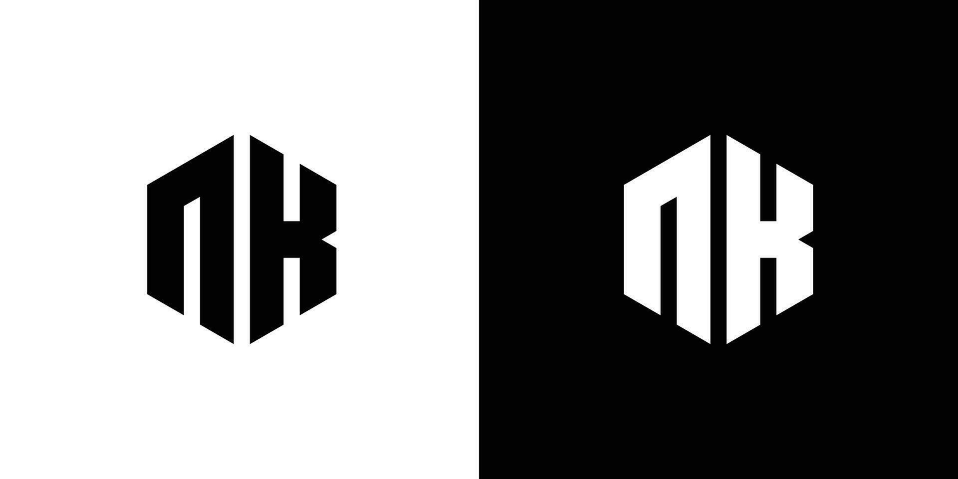 brev n k polygon, hexagonal minimal och professionell logotyp design på svart och vit bakgrund vektor