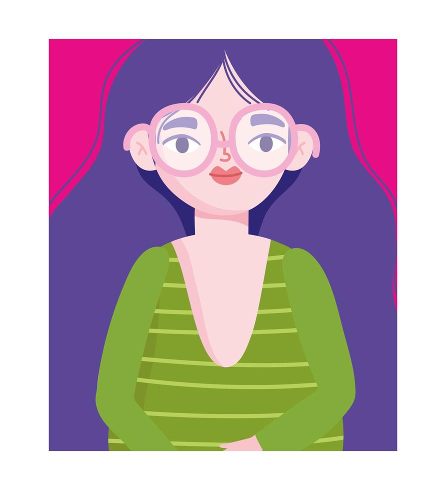 perfekt ofullständig, tecknad kvinna med glasögon karaktär vektor