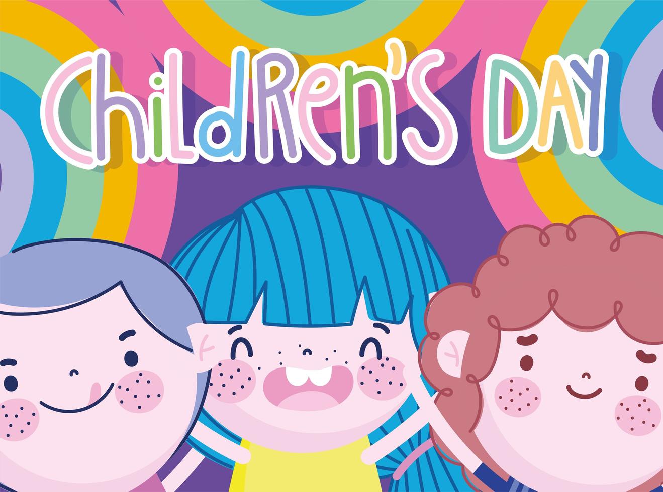 Kindertag, kleine Jungen feiern Regenbogen Dekoration Cartoon vektor