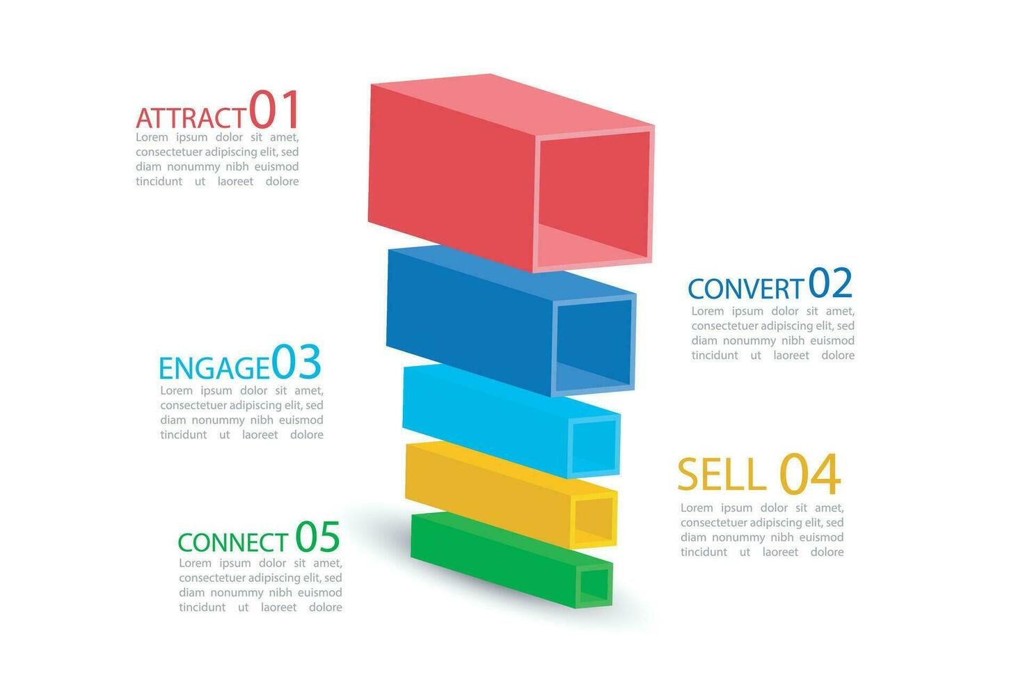 infographic mall för företag. 5 nivå modern cirkel försäljning tratt diagram, presentation vektor infografik.
