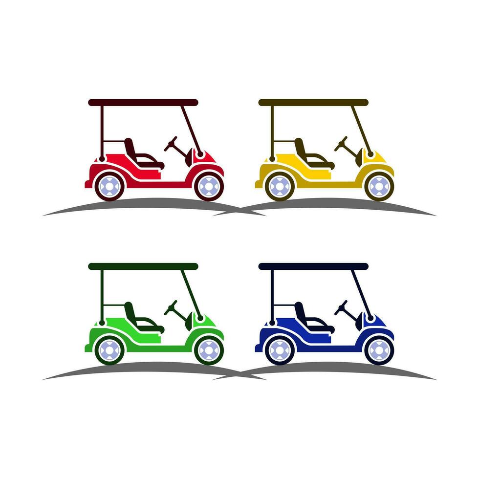Golf Wagen Symbol Vektor im Rot, Gelb, Grün und Blau Farben. Vektor eben Golf Wagen Symbol Symbol unterzeichnen.