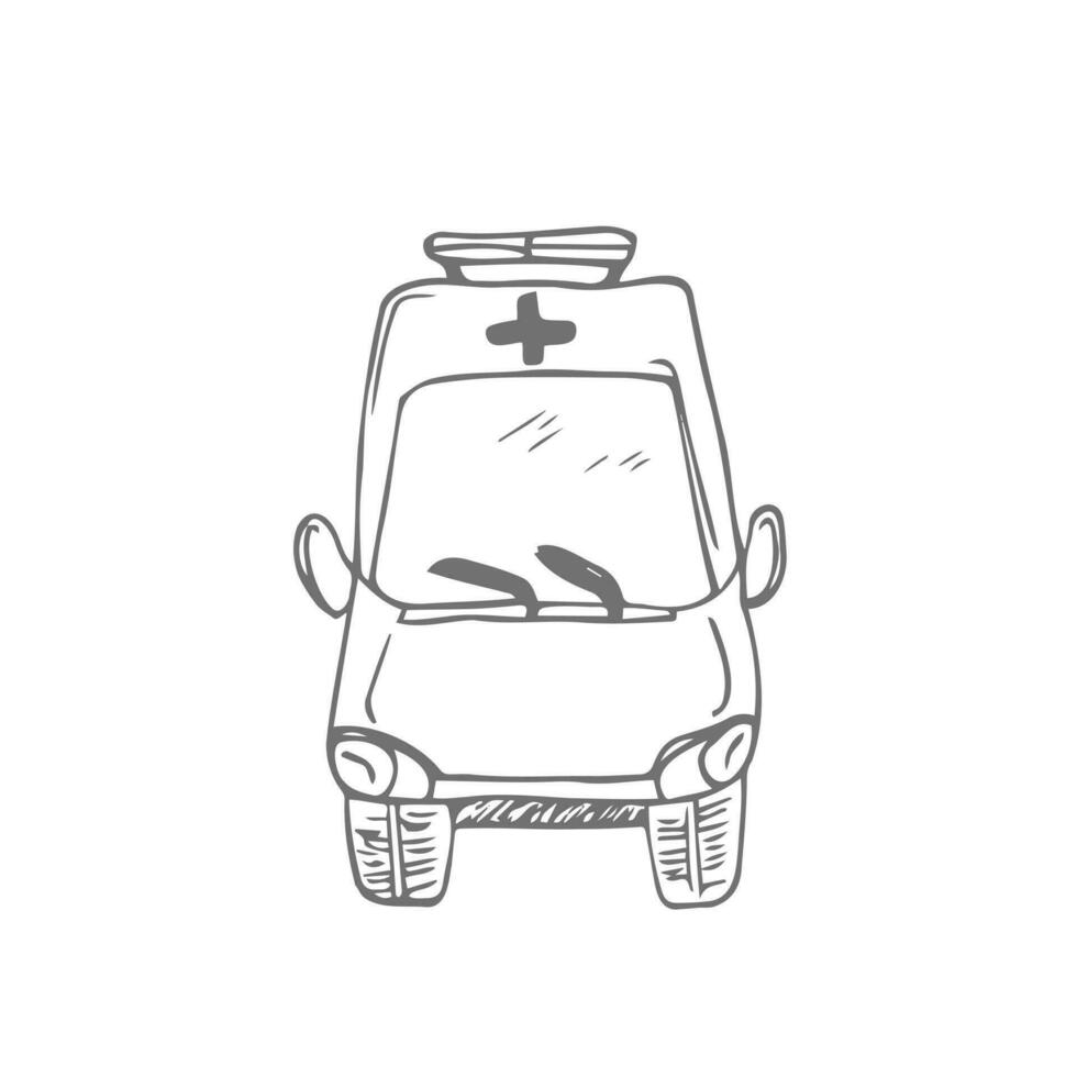 ambulans klotter teckning, enda isolerat bläck vektor illustration
