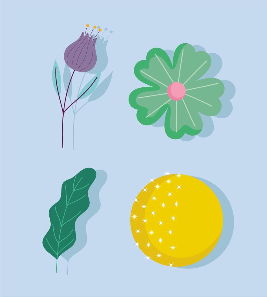 tecknad fullmåne blommor blad natur dekoration ikoner vektor