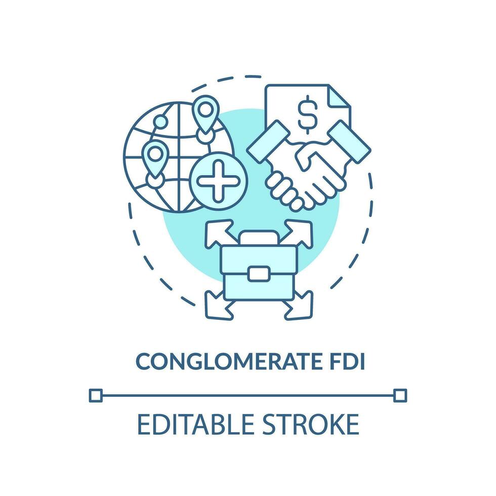 editierbar Konglomerat fdi Symbol, isoliert Vektor, fremd Direkte Investition dünn Linie Illustration. vektor