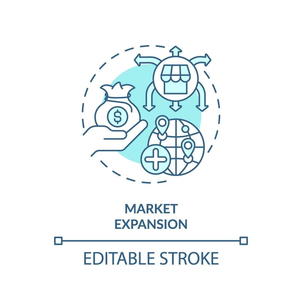 editierbar Markt Erweiterung Symbol, isoliert Vektor, fremd Direkte Investition dünn Linie Illustration. vektor