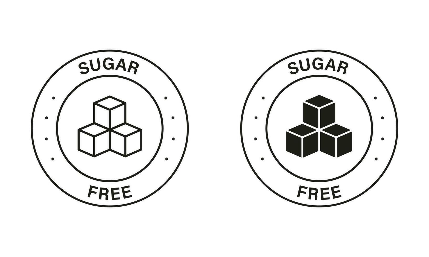 Essen mit Nein hinzugefügt Zucker Etikett. Zucker kostenlos schwarz Briefmarke Satz. Null Glucose Garantie Symbole. Diabetiker Produkt, kostenlos Zucker Symbol. 100 Prozent Nein Süss Logo. isoliert Vektor Illustration.