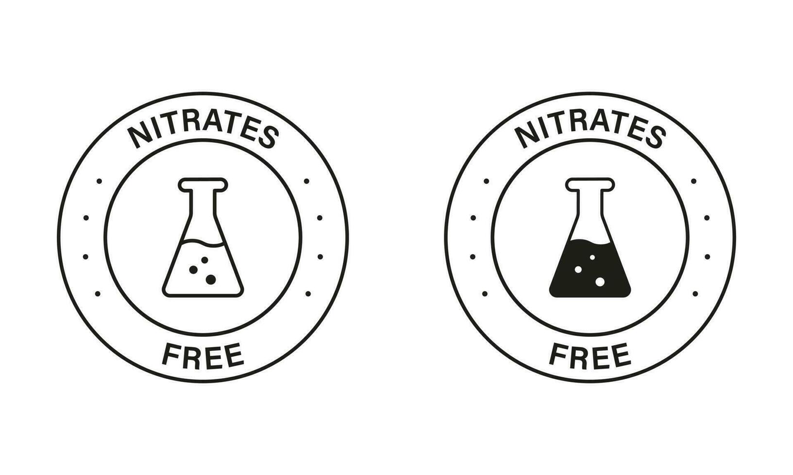 kostenlos Nitrite im Essen Zutat Symbol Sammlung. Nitrate kostenlos schwarz Briefmarke Satz. Nein Nitrat Etikett. Ernährung zertifiziert Steuerung nicht Nitrat unterzeichnen. Garantie nicht Nitrit. isoliert Vektor Illustration.