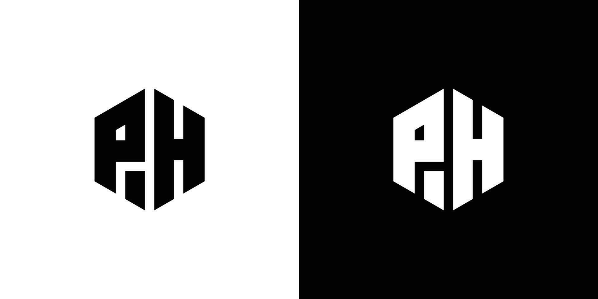 brev p h polygon, hexagonal minimal och professionell logotyp design på svart och vit bakgrund vektor